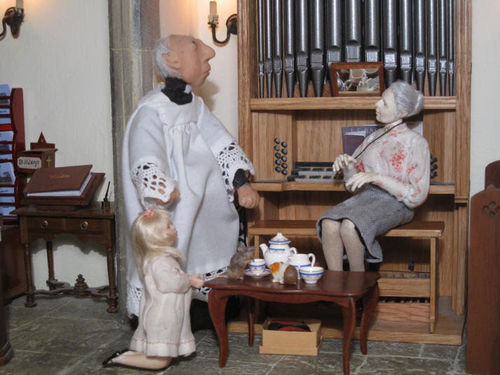 Priscilla Jane is telling the vicar ALL about her idea that the story of Miss Enid's lost teaspoon is JUST like the parable of the "Good Shepherd".